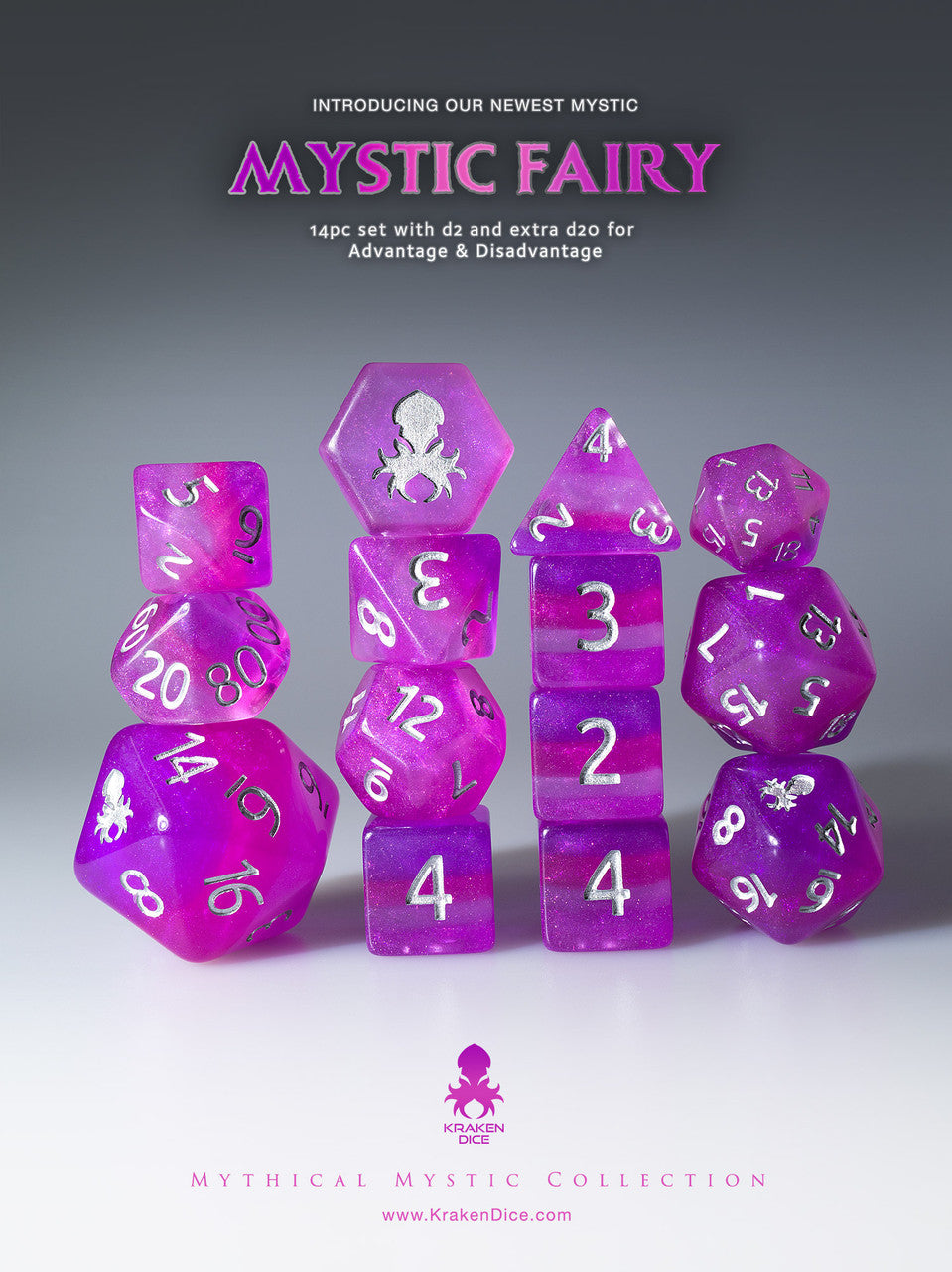 Mystic Fairy 14pc Dice Set inked In Silver